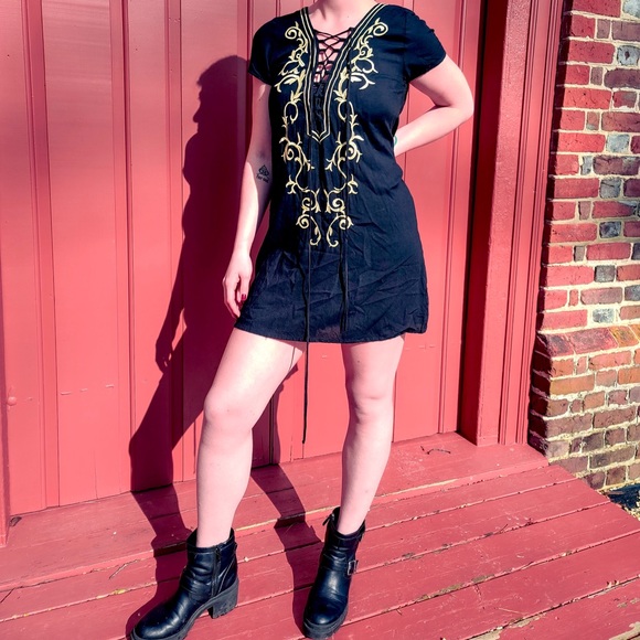 Embroidered Black Dress (tags on!) - Picture 2 of 7